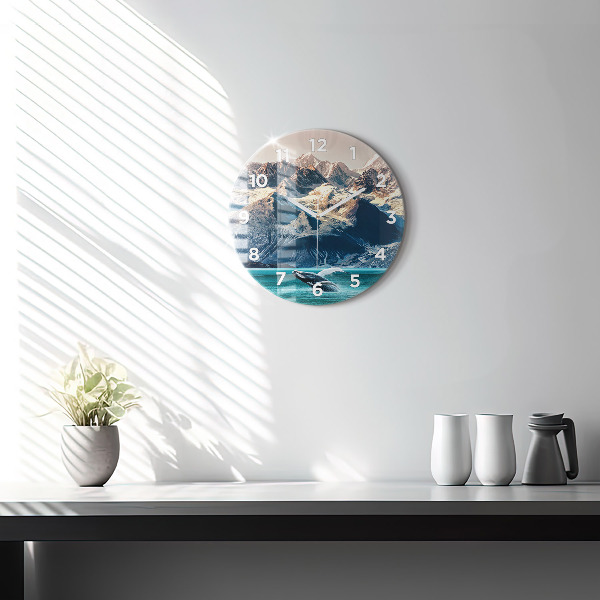 Round glass wall clock Whale water