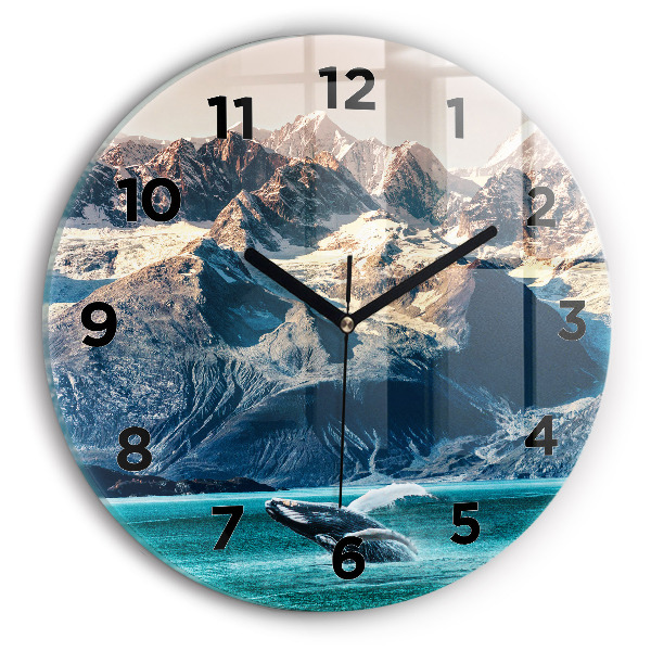 Round glass wall clock Whale water