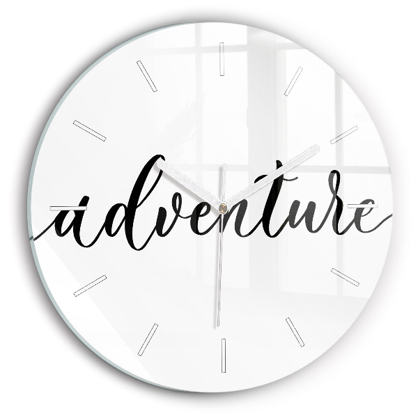 Round glass wall clock Adventure inscription