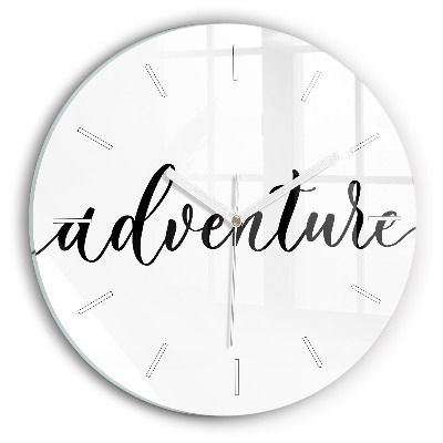 Round glass wall clock Adventure inscription
