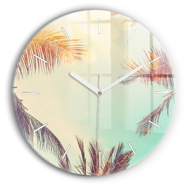 Round glass wall clock Tropical palm trees