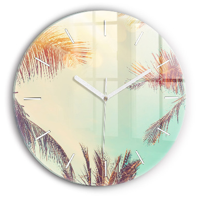 Round glass wall clock Tropical palm trees