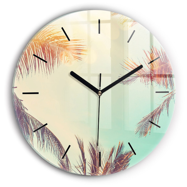 Round glass wall clock Tropical palm trees