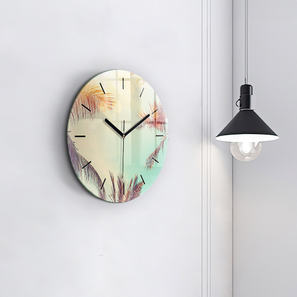 Round glass wall clock Tropical palm trees