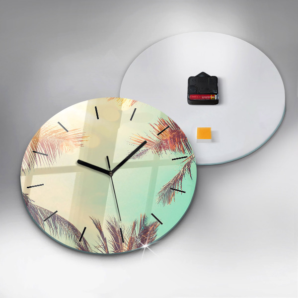 Round glass wall clock Tropical palm trees
