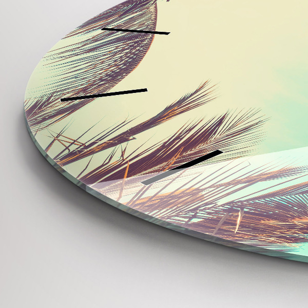 Round glass wall clock Tropical palm trees