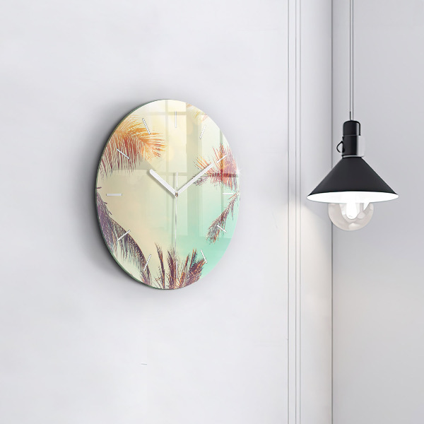 Round glass wall clock Tropical palm trees