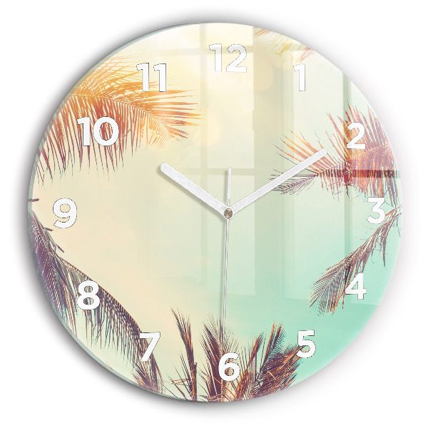 Round glass wall clock Tropical palm trees