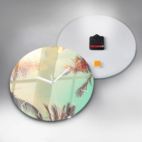 Round glass wall clock Tropical palm trees