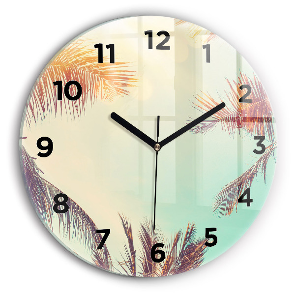 Round glass wall clock Tropical palm trees