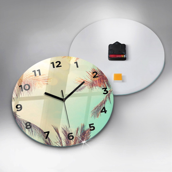 Round glass wall clock Tropical palm trees