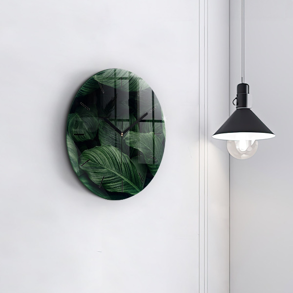 Round glass wall clock Tropical Monstera