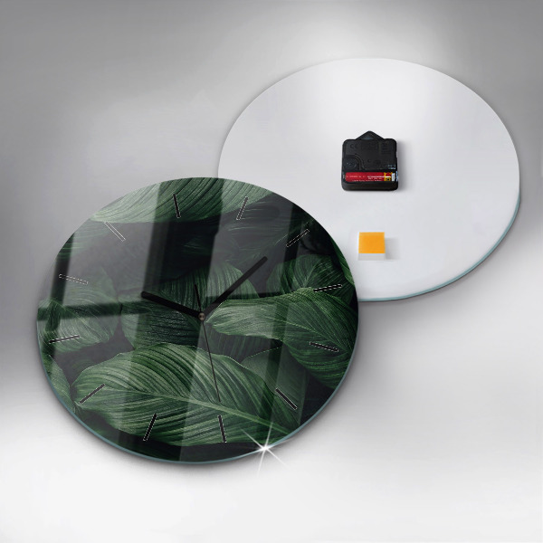 Round glass wall clock Tropical Monstera