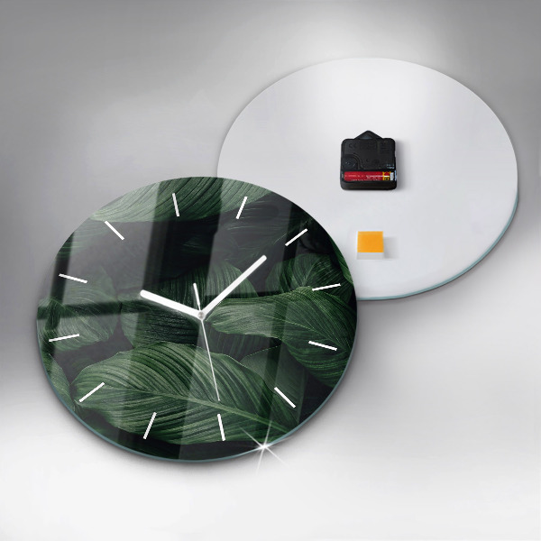 Round glass wall clock Tropical Monstera