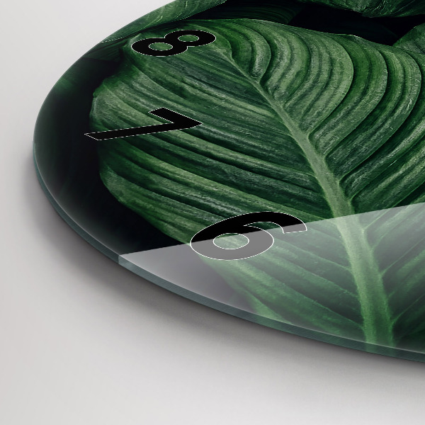 Round glass wall clock Tropical Monstera