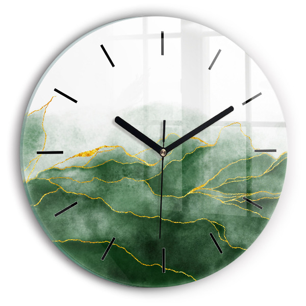 Round glass wall clock Abstraction leaves