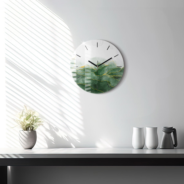 Round glass wall clock Abstraction leaves