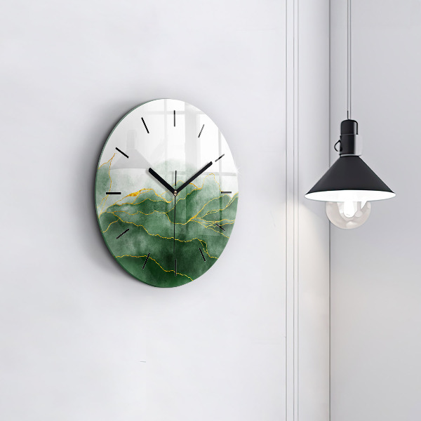 Round glass wall clock Abstraction leaves