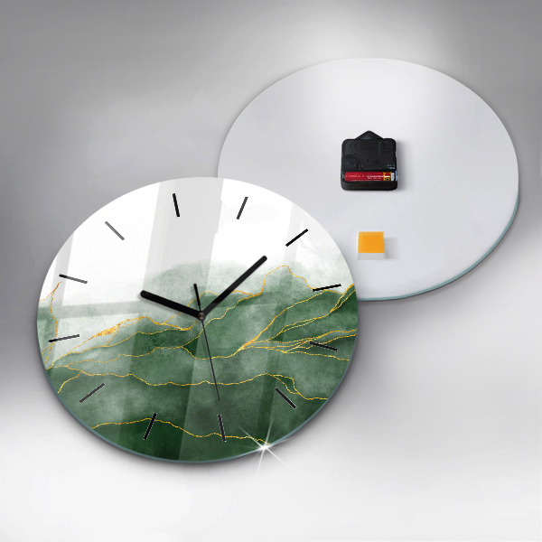 Round glass wall clock Abstraction leaves