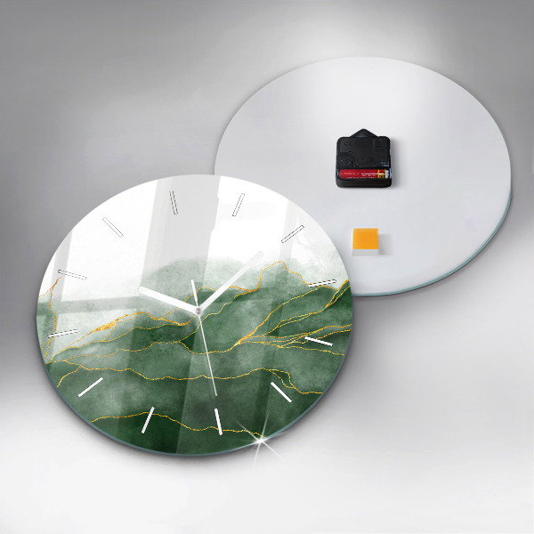 Round glass wall clock Abstraction leaves