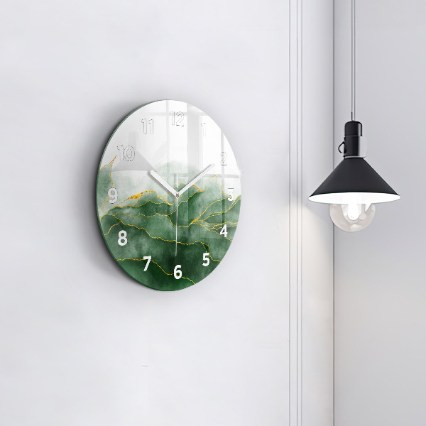 Round glass wall clock Abstraction leaves