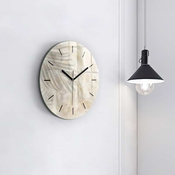 Round glass wall clock Palm tree shadow sand
