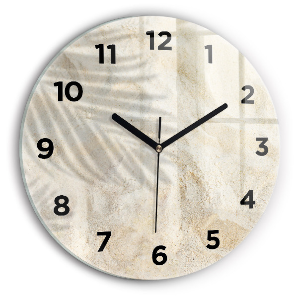 Round glass wall clock Palm tree shadow sand