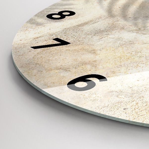 Round glass wall clock Palm tree shadow sand