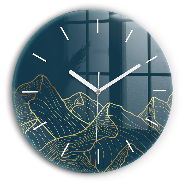 Round glass wall clock Sketch of the mountains