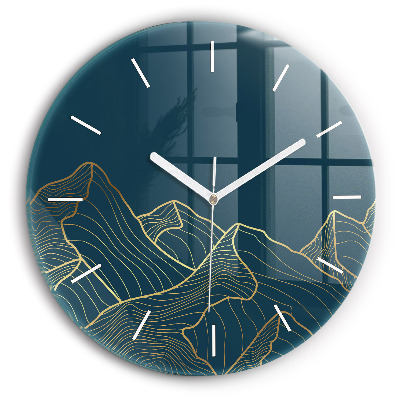 Round glass wall clock Sketch of the mountains