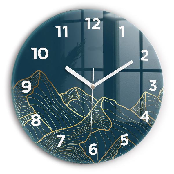 Round glass wall clock Sketch of the mountains