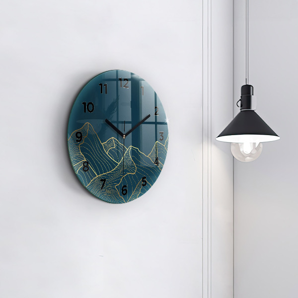 Round glass wall clock Sketch of the mountains