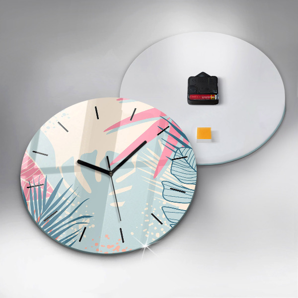 Round glass wall clock Pastel Leaves – Tropics