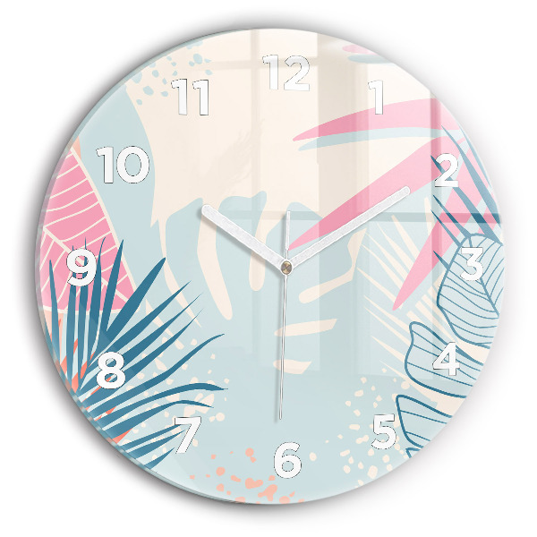 Round glass wall clock Pastel Leaves – Tropics