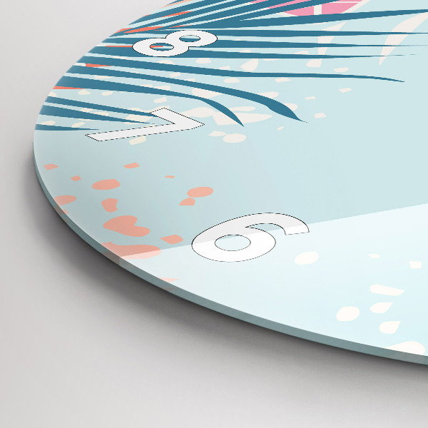 Round glass wall clock Pastel Leaves – Tropics