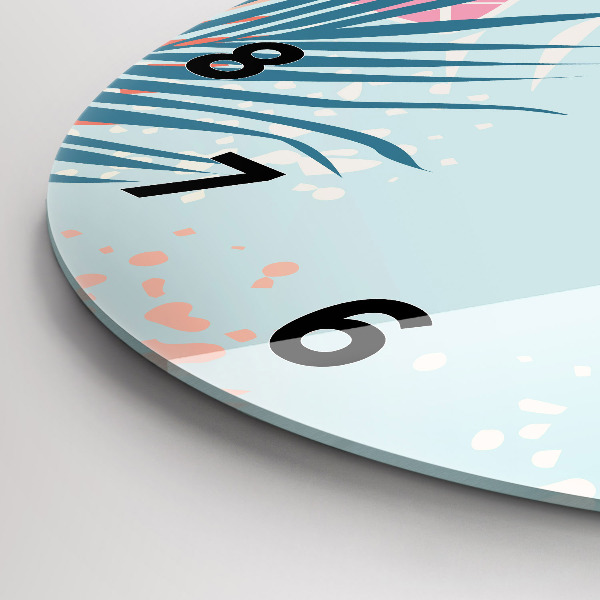 Round glass wall clock Pastel Leaves – Tropics