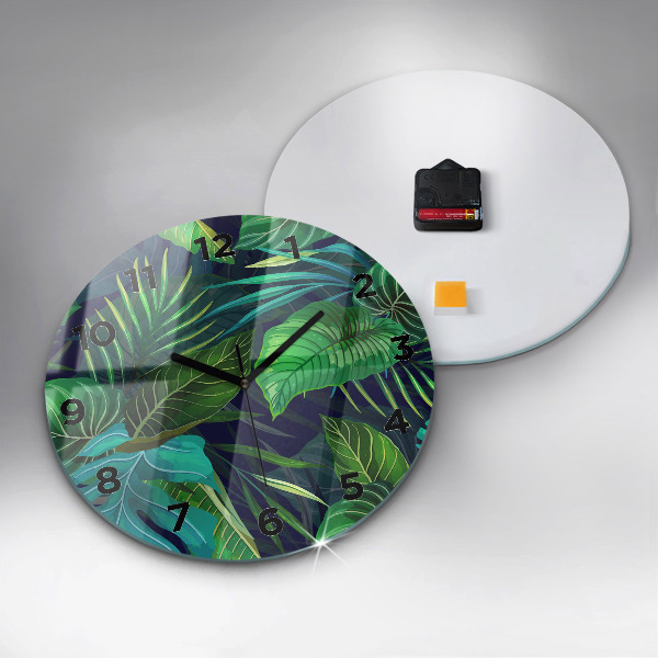 Round glass wall clock Exotic leaves