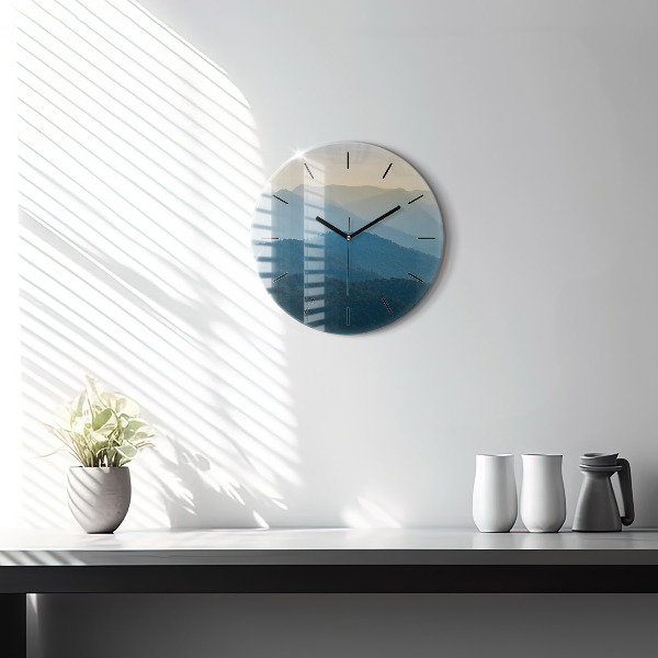 Round glass wall clock Abstract Mountain Landscape