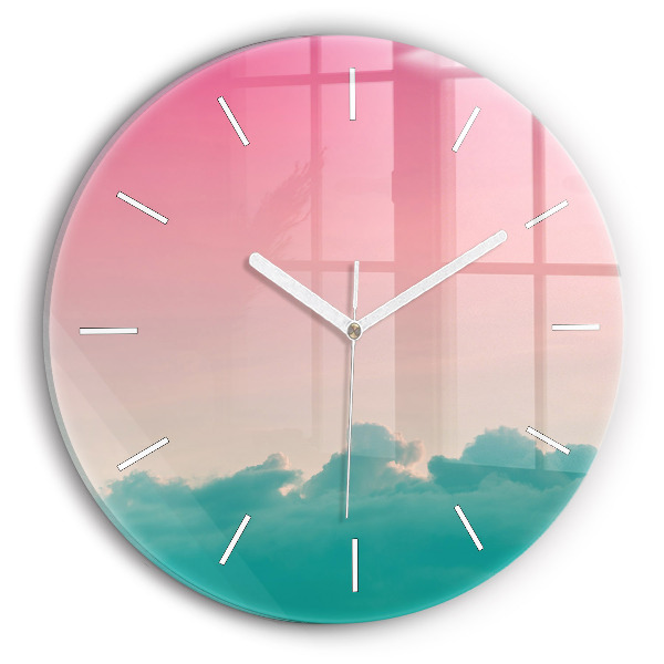 Round glass wall clock Sky and mountain gradient