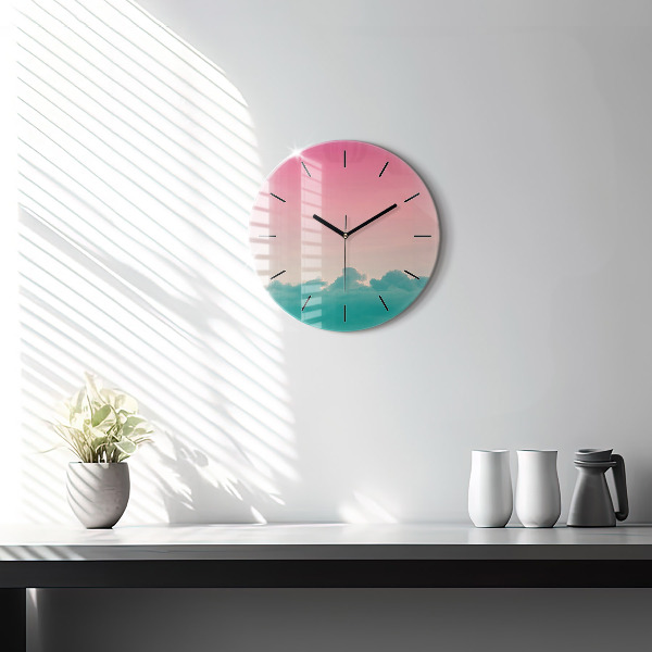 Round glass wall clock Sky and mountain gradient