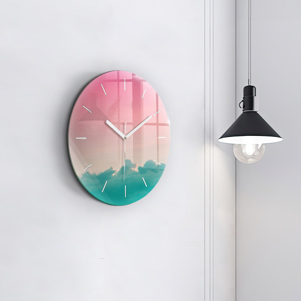 Round glass wall clock Sky and mountain gradient