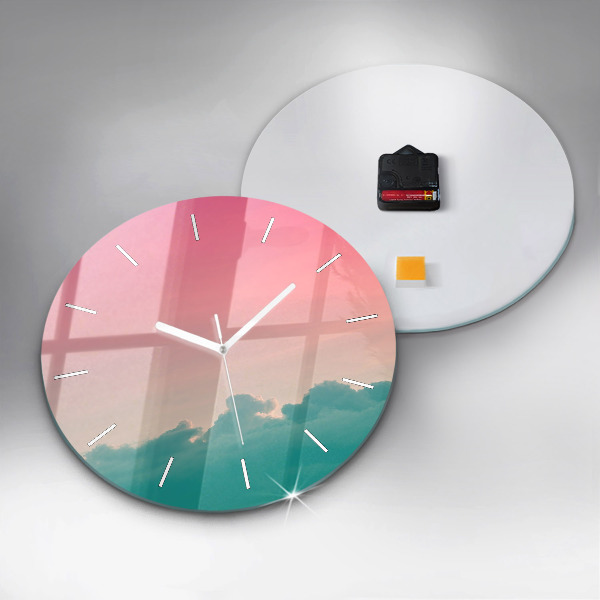 Round glass wall clock Sky and mountain gradient
