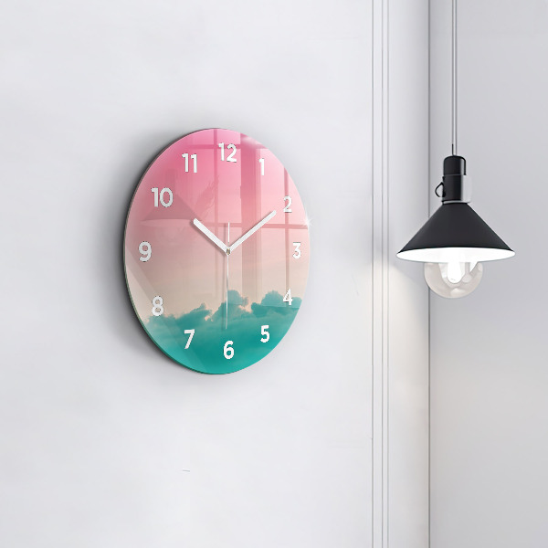 Round glass wall clock Sky and mountain gradient