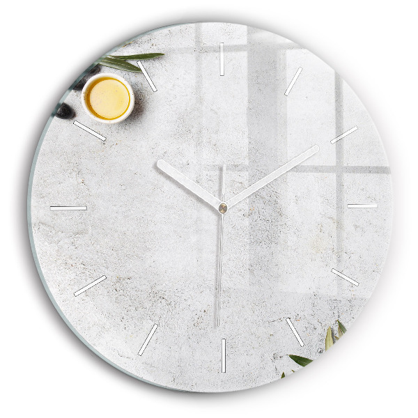 Round glass wall clock Minimalist olives