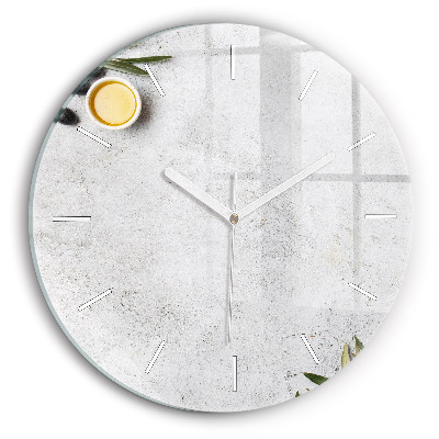 Round glass wall clock Minimalist olives