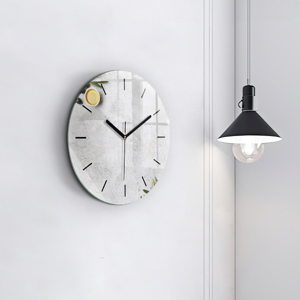 Round glass wall clock Minimalist olives