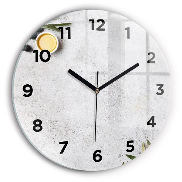 Round glass wall clock Minimalist olives