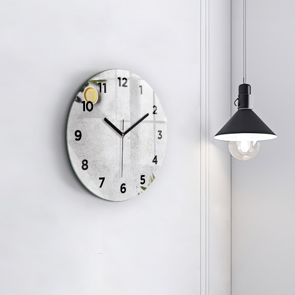 Round glass wall clock Minimalist olives