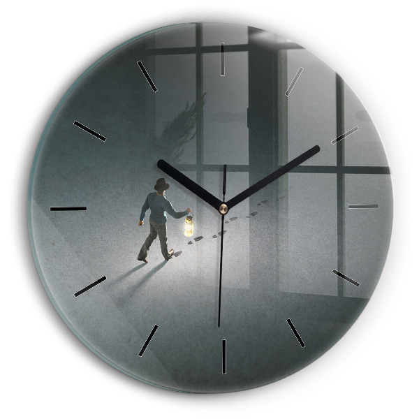 Round glass wall clock Wanderer in the Dark