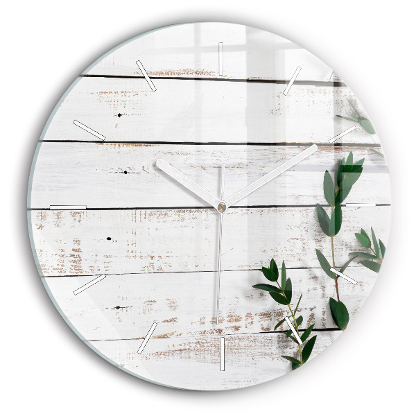 Round glass wall clock Light wooden boards